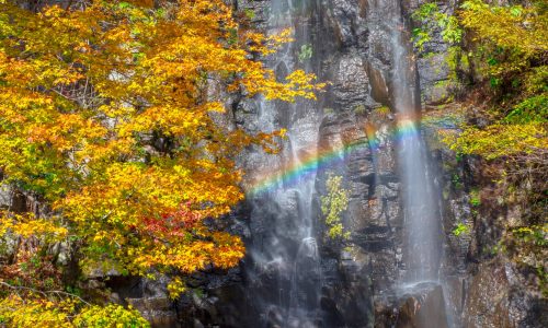 白川郷紅葉夫婦滝に虹